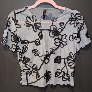 Motel Sheer Printed Crop Tee - Grey (Size L)